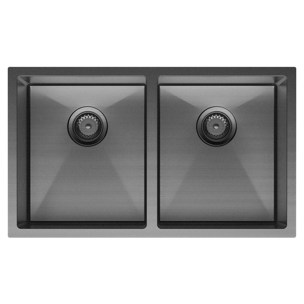 Hana 27L/27L Double Kitchen Sink, PVD Carbon Metal 68403CM Fienza Tradie Secret