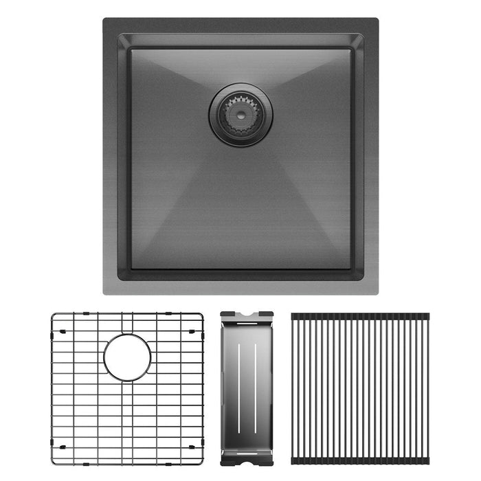 Hana 32L Single Kitchen Sink Kit, Carbon Metal 68401CM-KIT Fienza Tradie Secret
