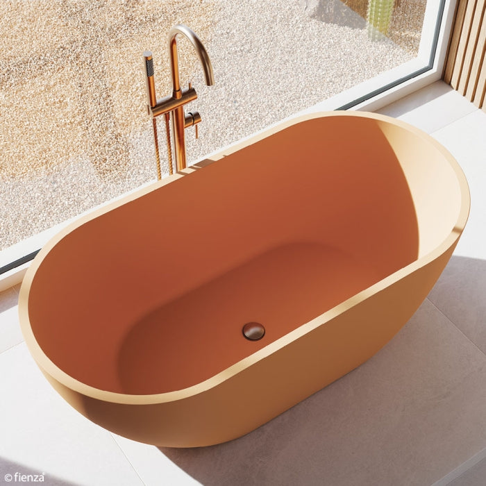 Kaya Floor Mounted Bath Mixer With Hand Shower, Brushed Copper