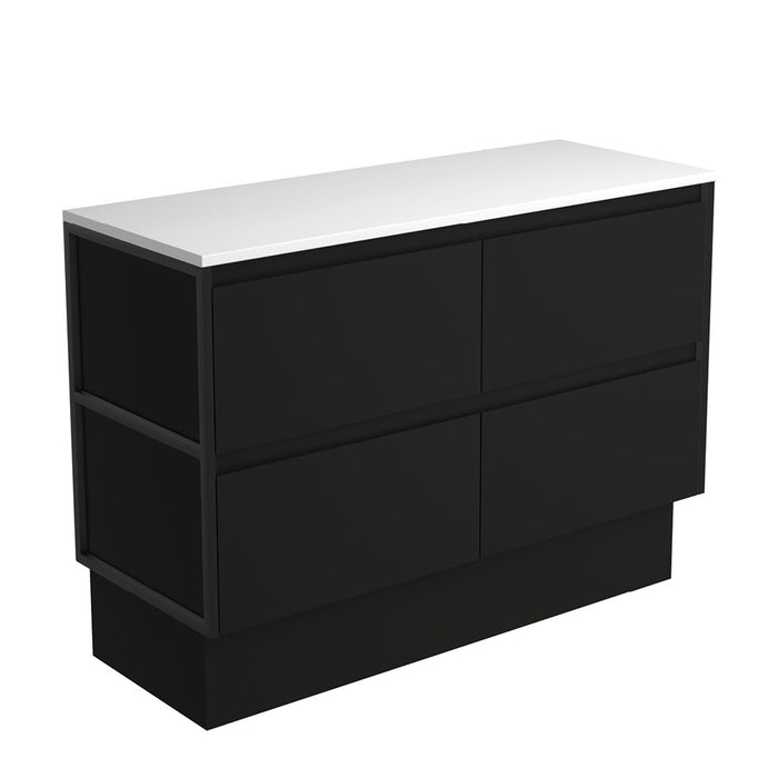 Amato Satin Black 1200 Cabinet on Kickboard, Matte Black Frames