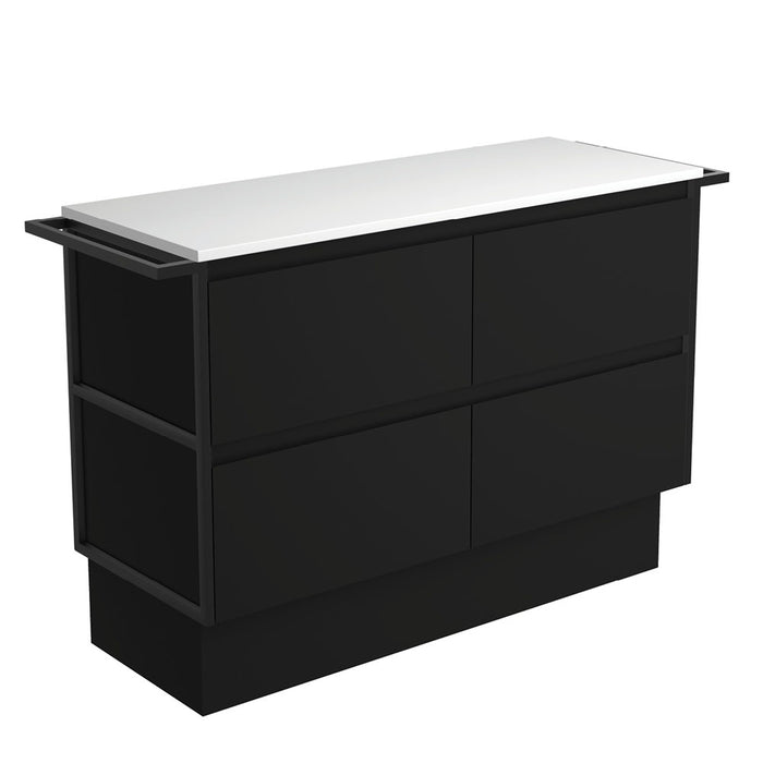 Amato Satin Black 1200 Cabinet on Kickboard, Matte Black Towel Rails