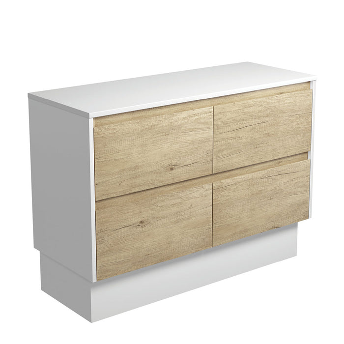 Amato Scandi Oak 1200 Cabinet on Kickboard, Satin White Panels
