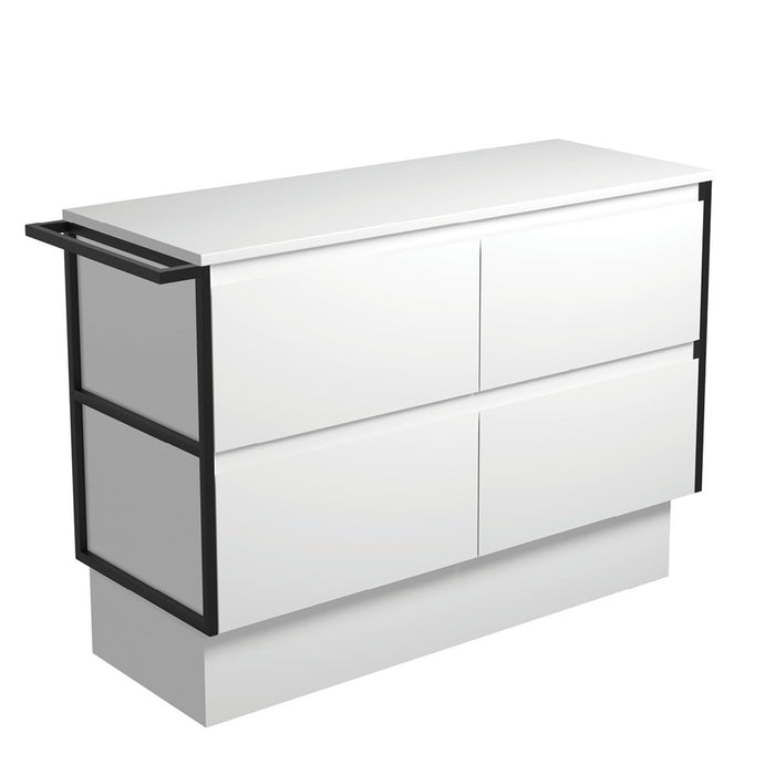 Amato Satin White 1200 Cabinet on Kickboard, 1 Frame & 1 Towel Rail