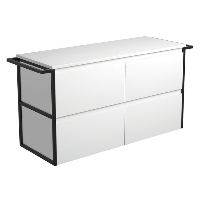 Amato Satin White 1200 Wall-Hung Cabinet, Matte Black Towel Rails