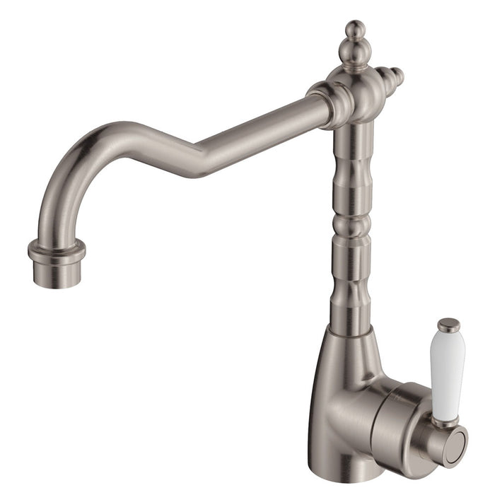 Eleanor Shepherds Crook Kitchen Sink Mixer, Brushed Nickel / Ceramic