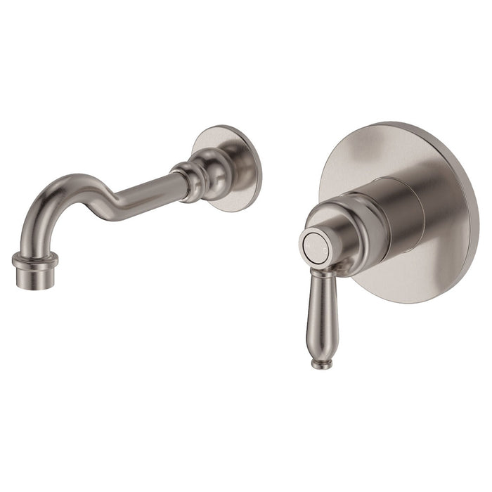 Eleanor Wall Mixer Bath/Basin Set 215mm Outlet, Brushed Nickel