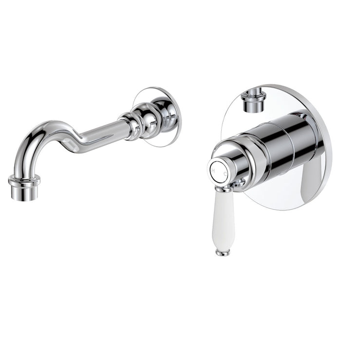 Eleanor Wall Mixer Bath/Basin Set 215mm Outlet, Chrome / Ceramic