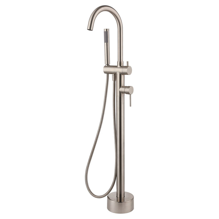 Kaya Floor Mounted Bath Mixer With Hand Shower, Brushed Nickel