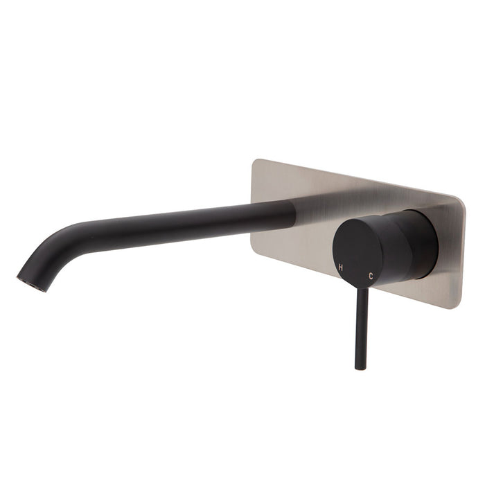 Kaya Basin/Bath Wall Mixer 200mm Outlet, Matte Black / Brush Nickel