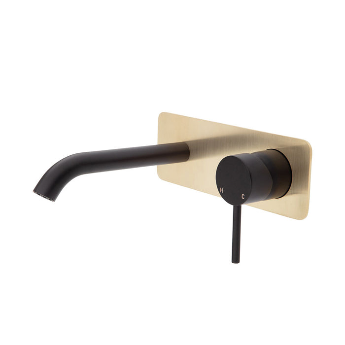 Kaya Basin/Bath Wall Mixer 160mm Outlet, Matte Black / Urban Brass