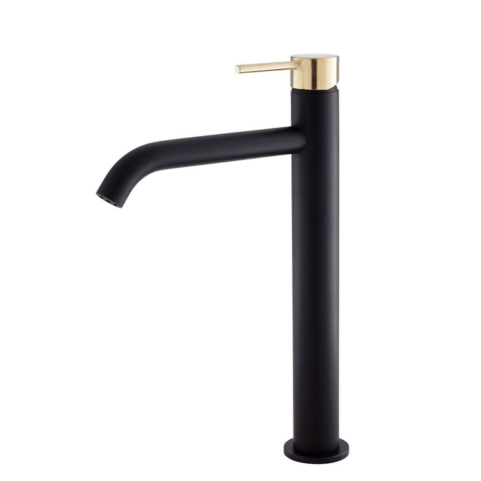 Kaya Tall Basin Mixer, Matte Black / Urban Brass