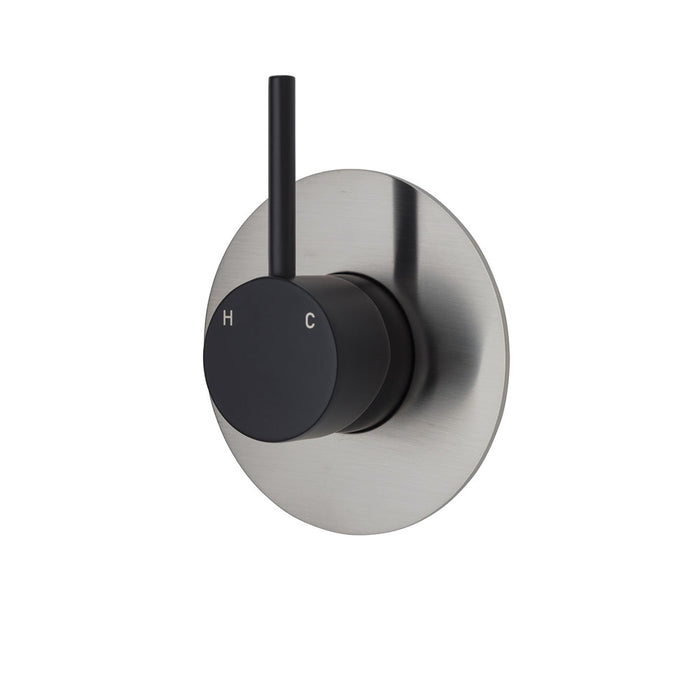 Kaya Up Wall Mixer Matte Black Large Round Brushed Nickel Plate