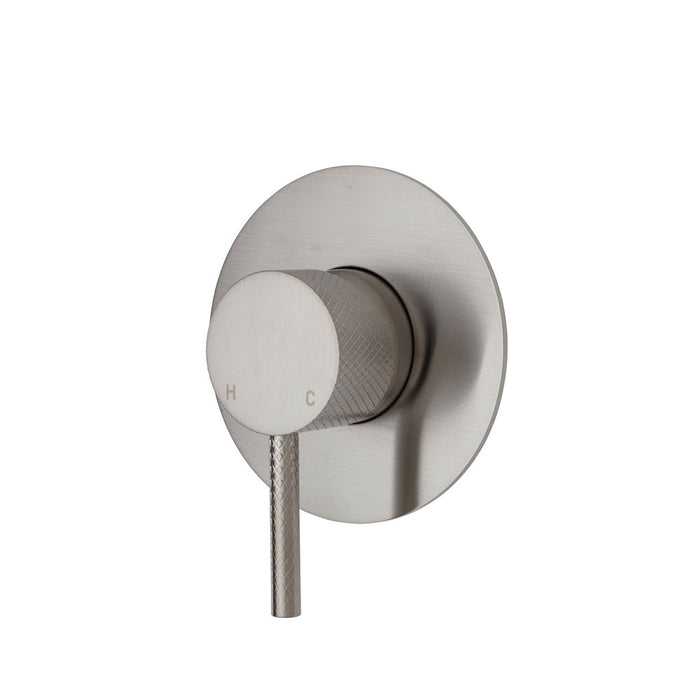 Axle Wall Mixer With Large Round Plate, Brushed Nickel