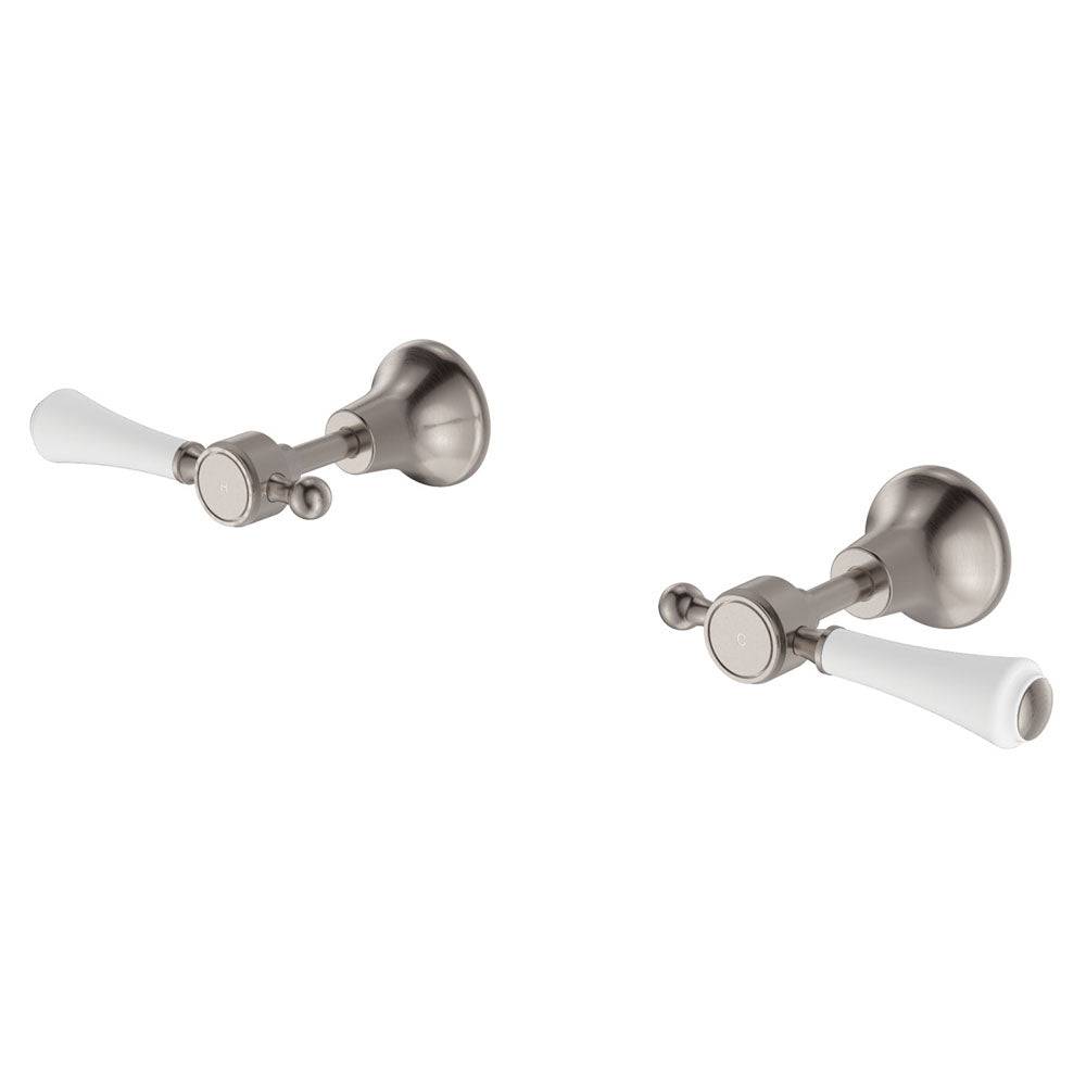 Lillian Lever Wall Top Assembly, Brushed Nickel / White Handle | QEBS ...