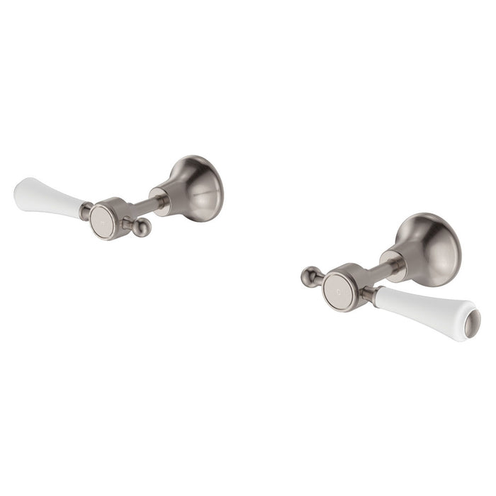 Lillian Lever Wall Top Assembly, Brushed Nickel / White Handle
