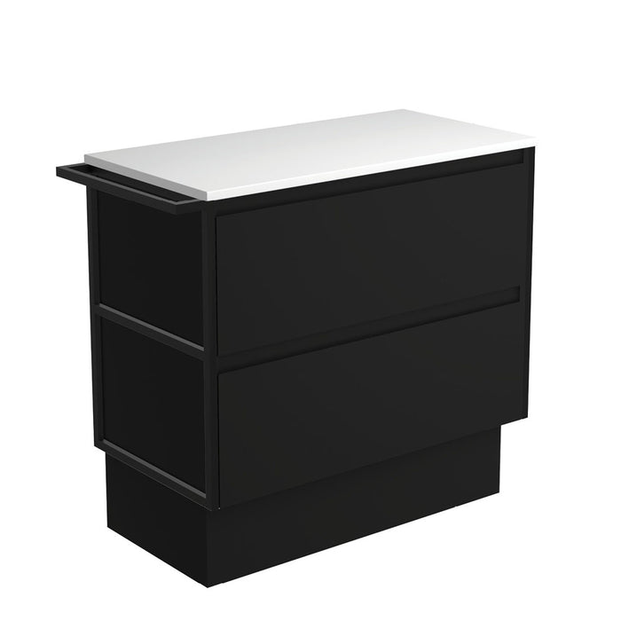 Amato Satin Black 900 Cabinet on Kickboard, 1 Frame & 1 Towel Rail