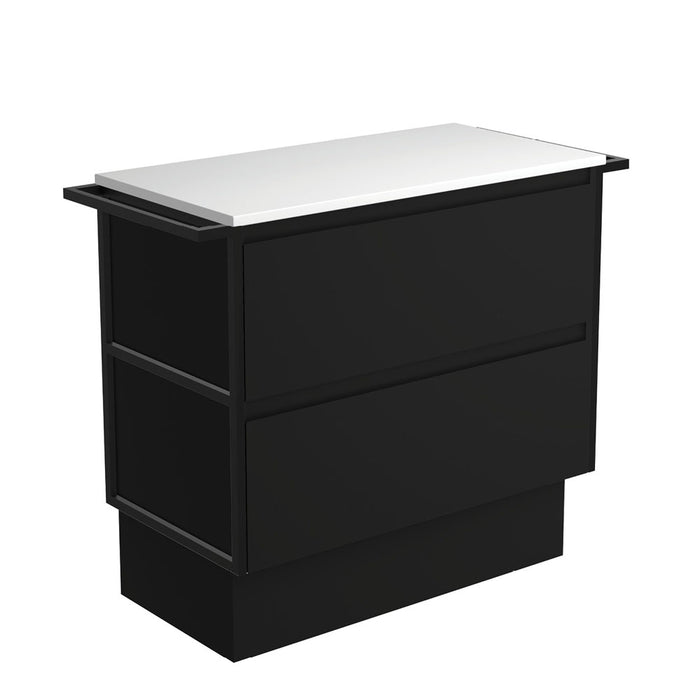 Amato Satin Black 900 Cabinet on Kickboard, Matte Black Towel Rails