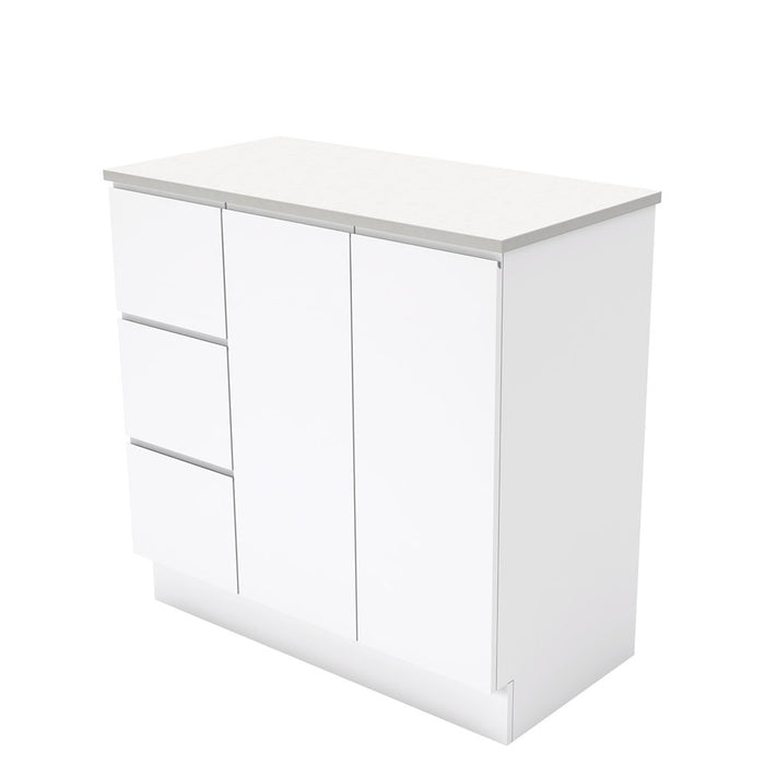 Fingerpull Gloss White 900 Cabinet on Kickboard, Left Hand Drawers