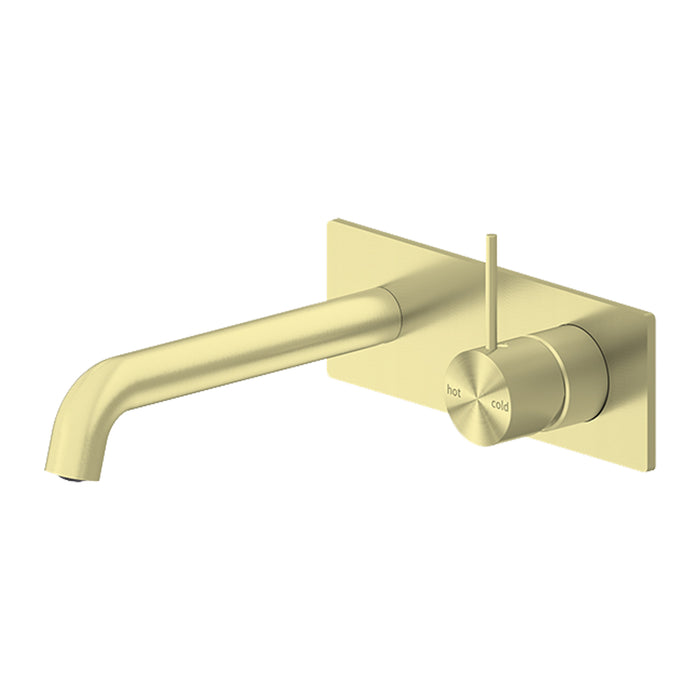 Mecca Wall Basin Mixer Handle Up 230mm Spout, Brushed Gold