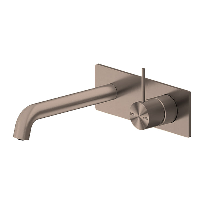 Mecca Wall Basin Mixer Handle Up 185mm Spout, Brushed Bronze