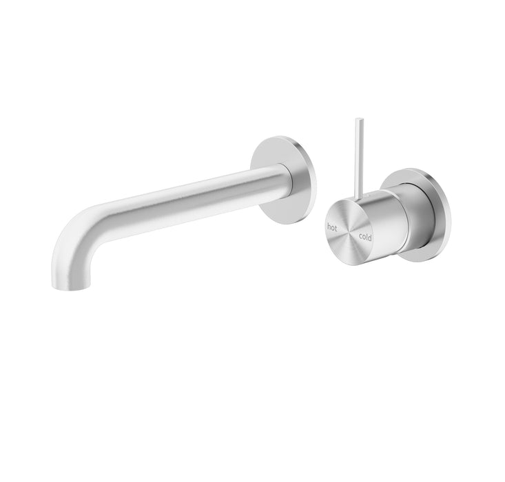 Mecca Wall Basin Mixer Handle Up 185mm Spout, Brushed Nickel
