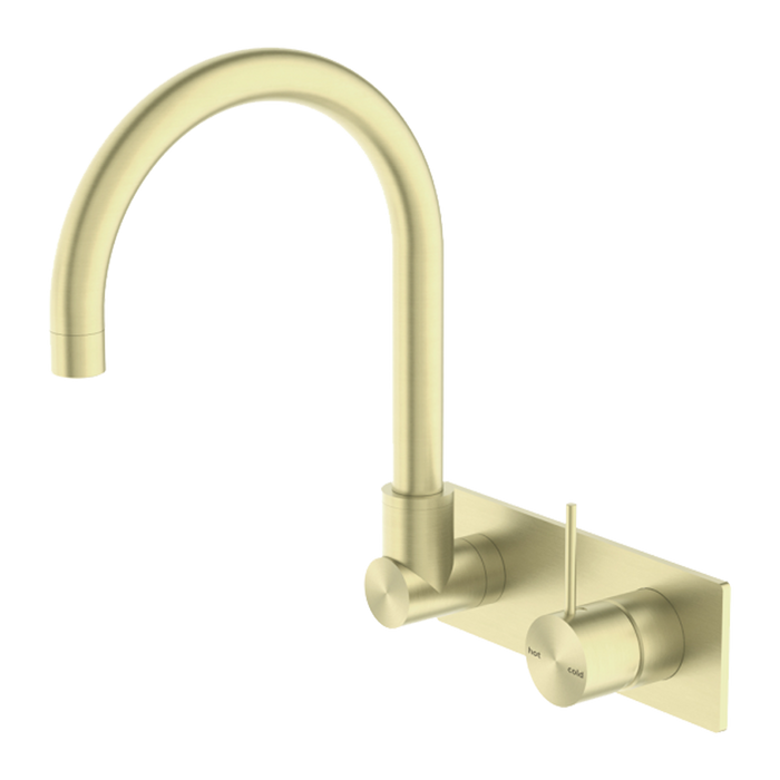 Mecca Wall Basin Mixer Swivel Spout Handle Up, Brushed Gold