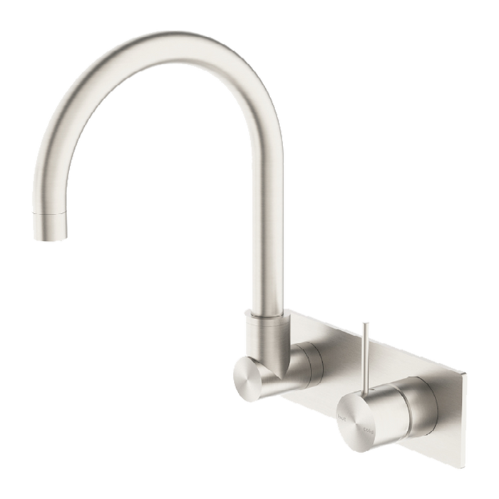 Mecca Wall Basin Mixer Swivel Spout Handle Up, Brushed Nickel