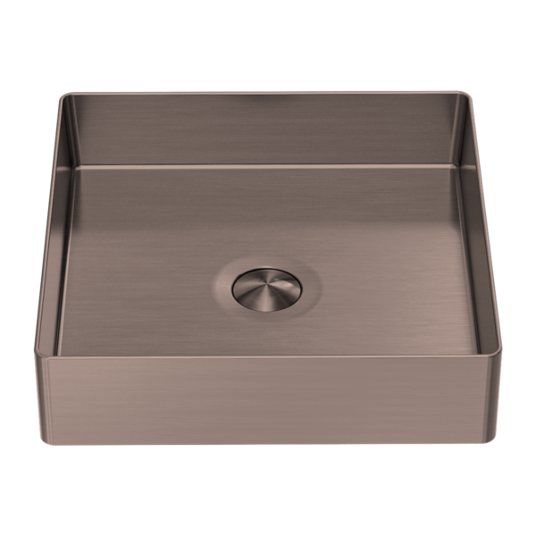 400mm Square Stainless Steel Basin, Brushed Bronze