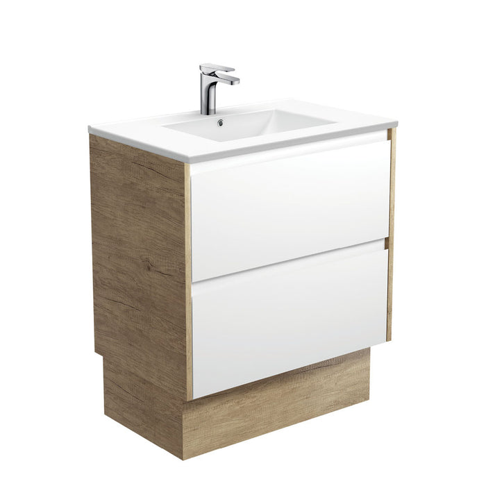 Dolce Amato Satin White Vanity on Kickboard, Scandi Oak Panels