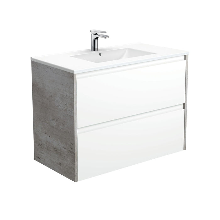 Dolce Amato Satin White Wall-Hung Vanity, Industrial Panels