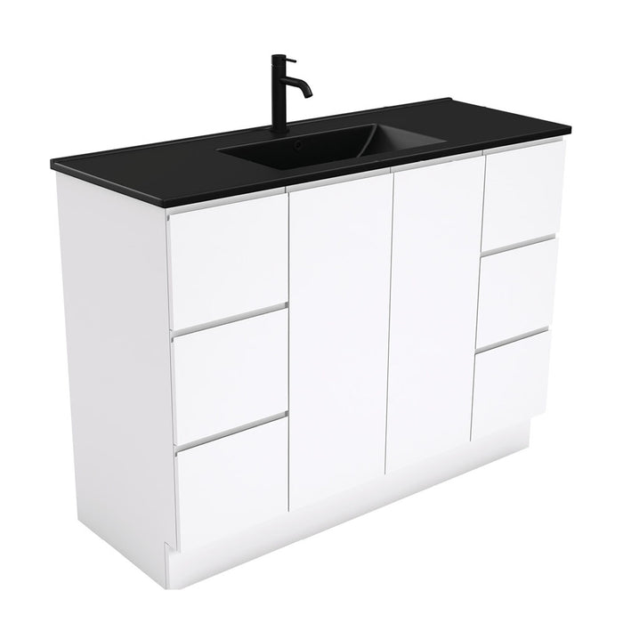 Dolce Matte Black Fingerpull Gloss White Vanity on Kickboard