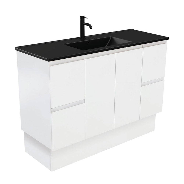 Dolce Matte Black Fingerpull Satin White Vanity On Kickboard