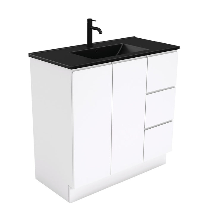 Dolce Matte Black Fingerpull Gloss White Vanity On Kickboard