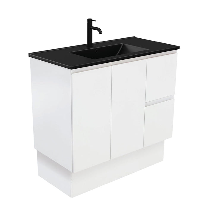 Dolce Matte Black Fingerpull Satin White Vanity On Kickboard