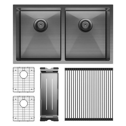 Hana 27L/27L Double Kitchen Sink Kit, PVD Carbon Metal 68403CM-KIT Fienza Tradie Secret