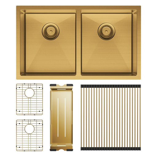 Hana 27L/27L Double Kitchen Sink Kit, PVD Rugged Brass 68403RB-KIT Fienza Tradie Secret