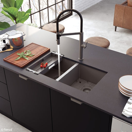Hana 27L/27L Double Kitchen Sink, PVD Carbon Metal 68403CM Fienza Tradie Secret