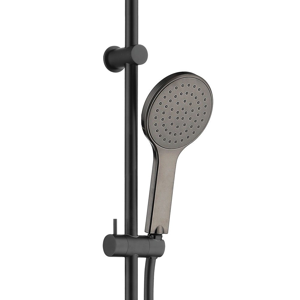 Kaya Rail Shower, Matte Black, Gun Metal Head 444109BGM Fienza Tradie Secret