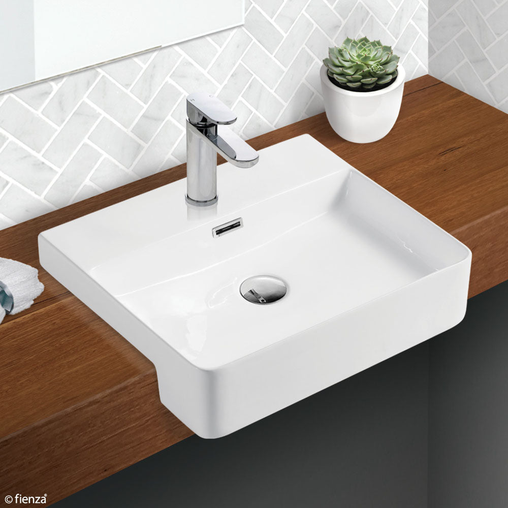 Petra Semi-Recessed Basin, Gloss White RB4044 Fienza Tradie Secret