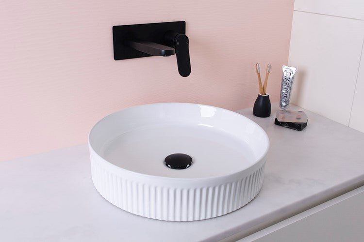 Round Fluted Above Counter Basin, Gloss White