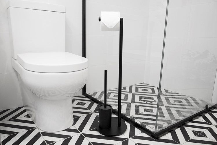 Staten Freestanding Toilet Brush/Paper Holder, Matte Black