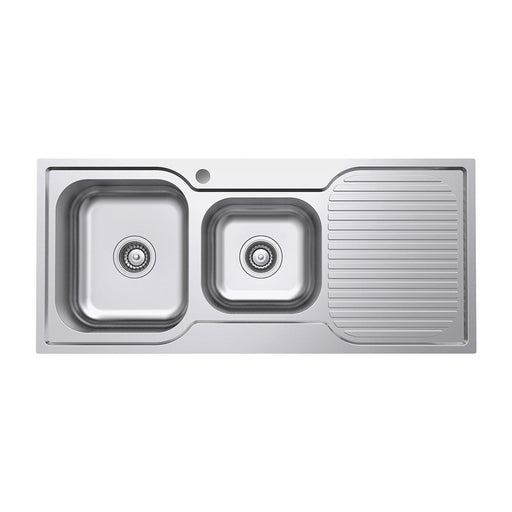 Tiva 1080 1.75 Kitchen Sink with Drainer, Left Bowl 68106L Fienza Tradie Secret