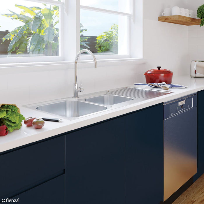 Tiva 1080 1.75 Kitchen Sink with Drainer, Right Bowl 68106R Fienza Tradie Secret