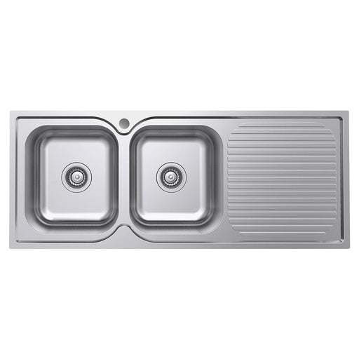 Tiva 1180 Double Kitchen Sink with Drainer, Left Bowl 68107L Fienza Tradie Secret