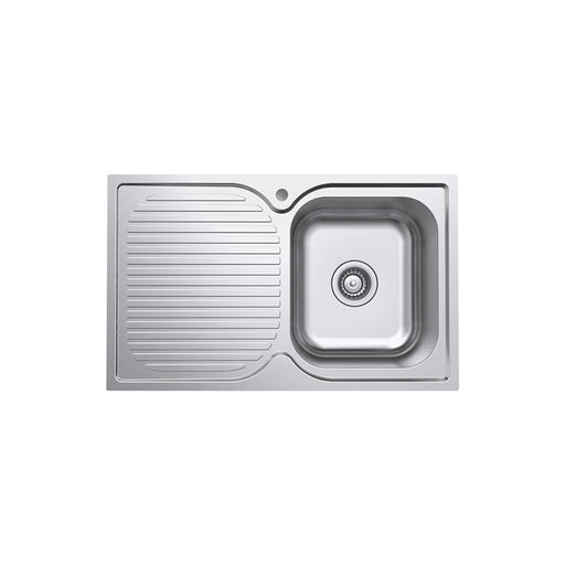 Tiva 780 Single Kitchen Sink with Drainer, Right Bowl 68104R Fienza Tradie Secret
