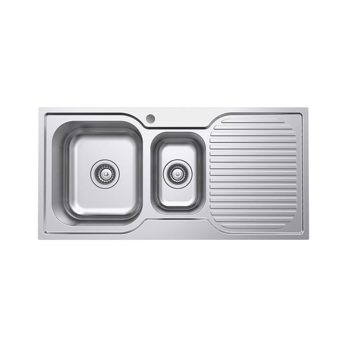 Tiva 980 1.5 Kitchen Sink with Drainer, Left Bowl 68105L Fienza Tradie Secret