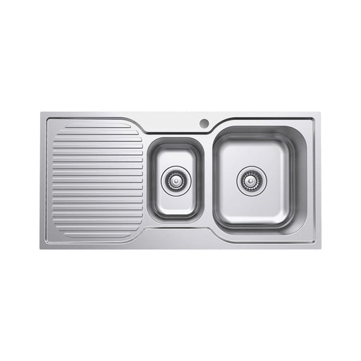 Tiva 980 1.5 Kitchen Sink with Drainer, Right Bowl 68105R Fienza Tradie Secret